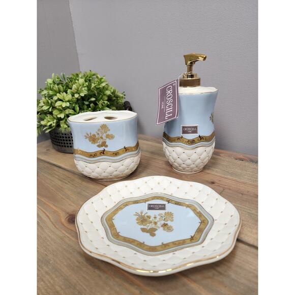Croscill Napoleon 3 pc Bath Set Toothbrush Holder Soap Dispenser And Dish - Picture 1 of 10